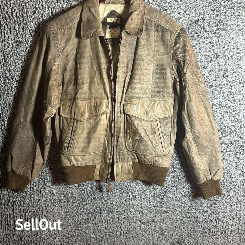 Saddlebred Men's Vintage Leather Bomber Jacket Brown Size 40 rusty